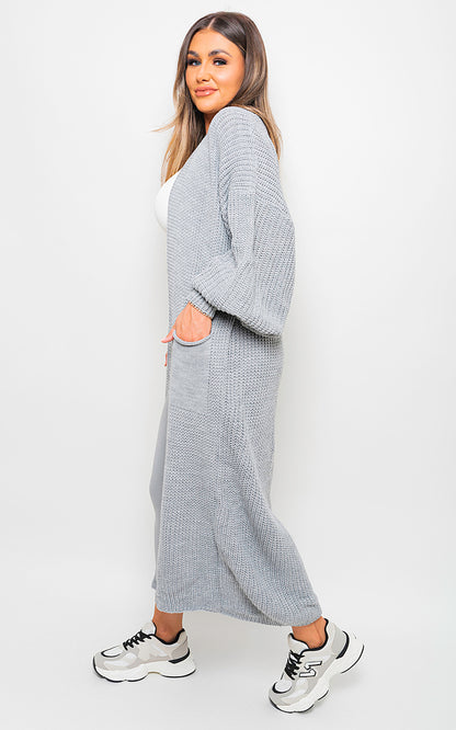 Chunky Knitted Balloon Sleeve Long Maxi Cardigan