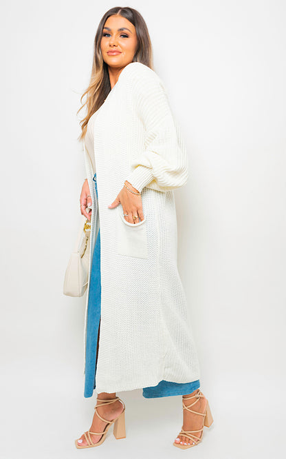 Chunky Knitted Balloon Sleeve Long Maxi Cardigan