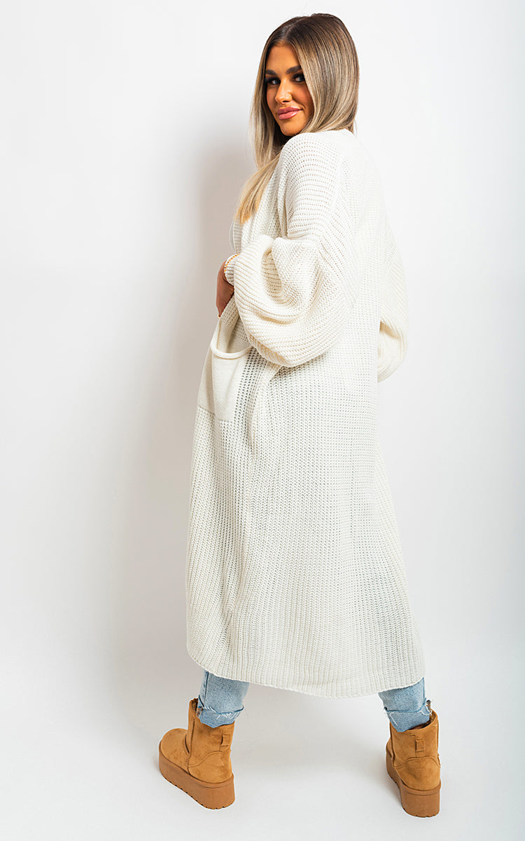 Chunky Knitted Balloon Sleeve Long Maxi Cardigan