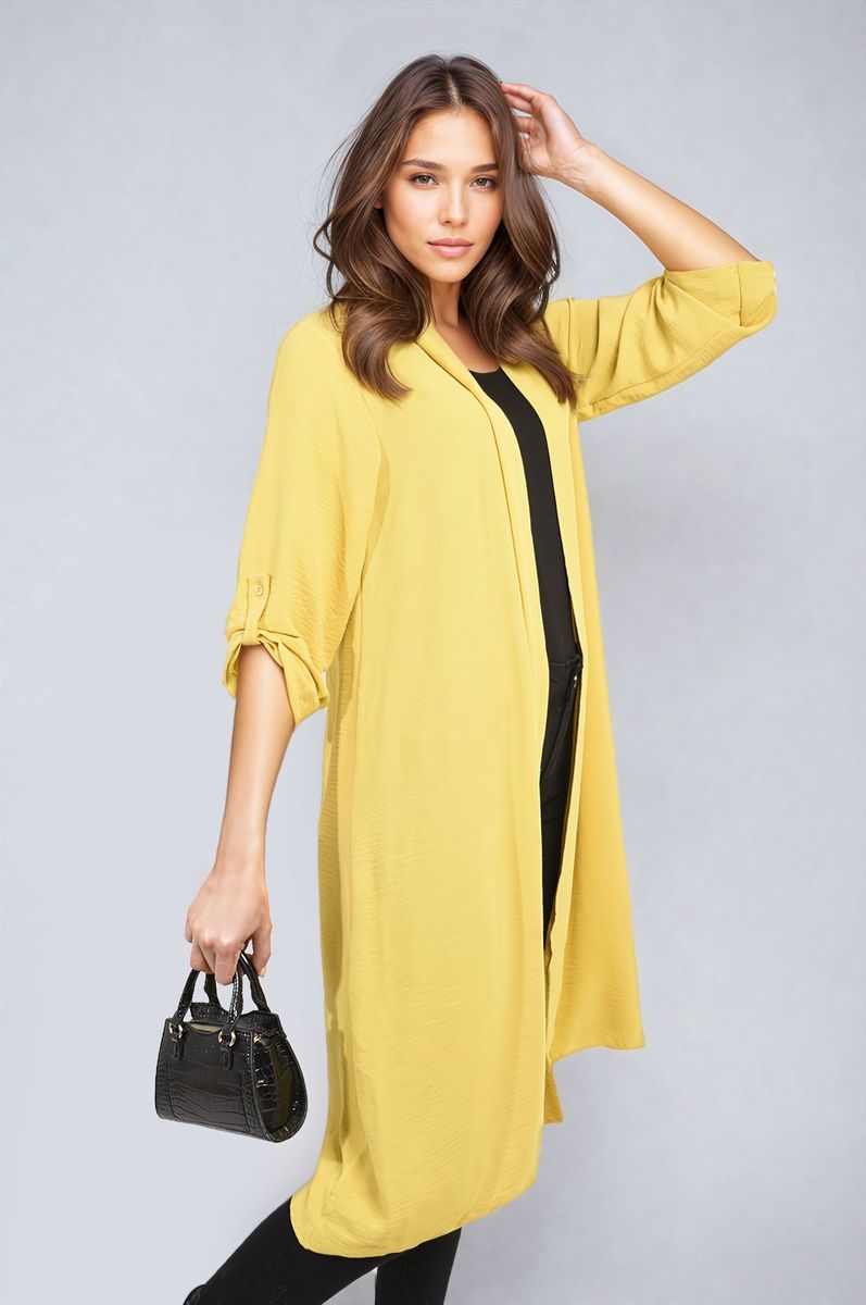 Open Front Knitted Long Cardigan