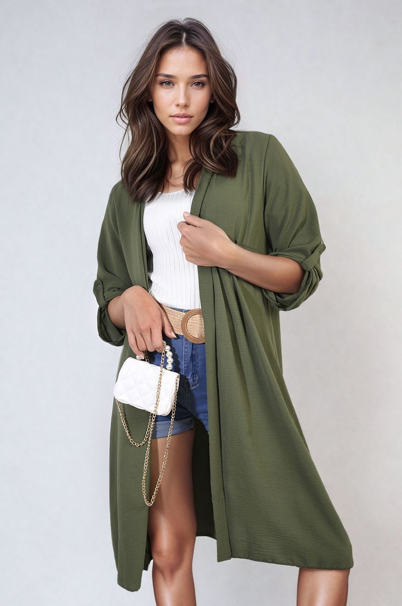 Open Front Knitted Long Cardigan