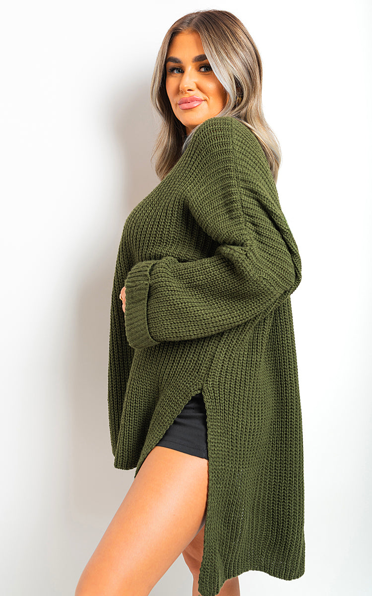 High Neck Oversized Long Sleeve Knitted Jumper