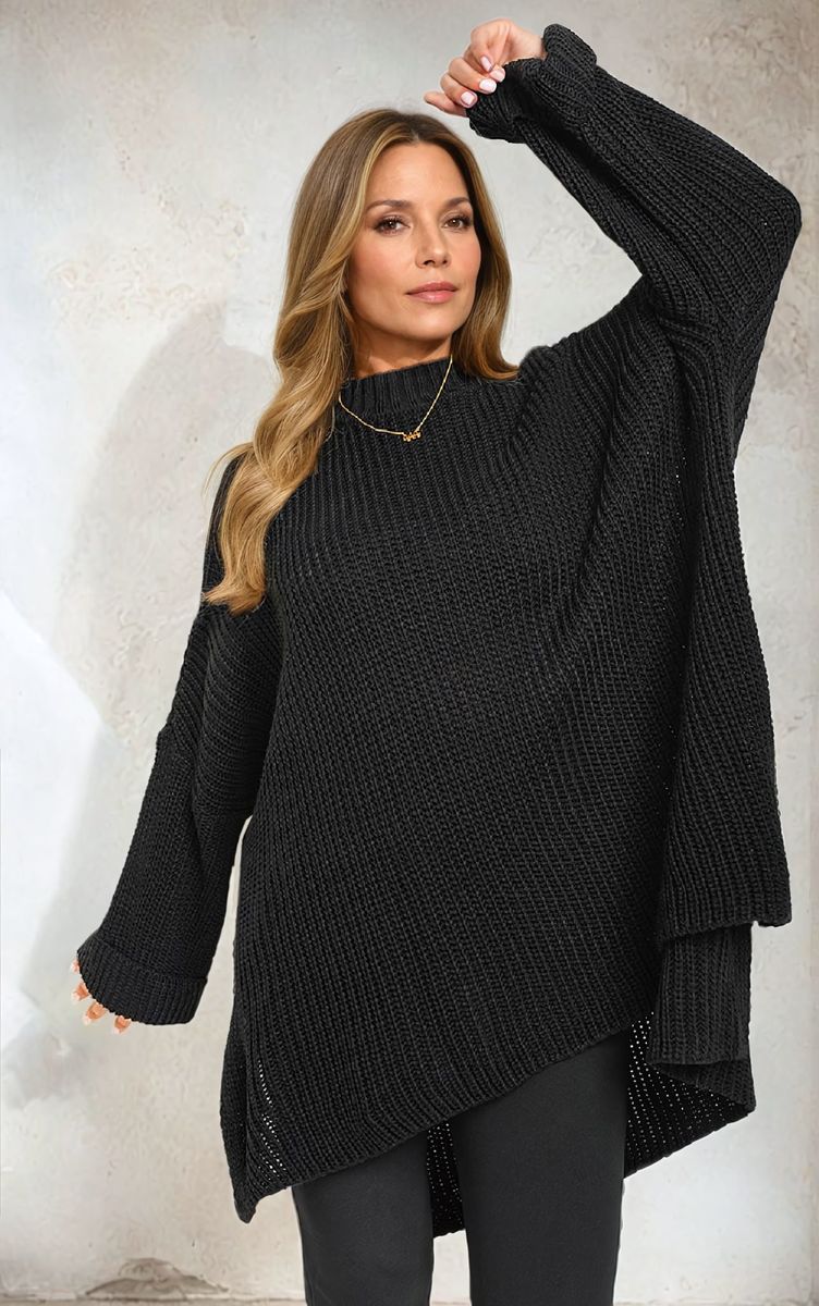 High Neck Oversized Long Sleeve Knitted Jumper