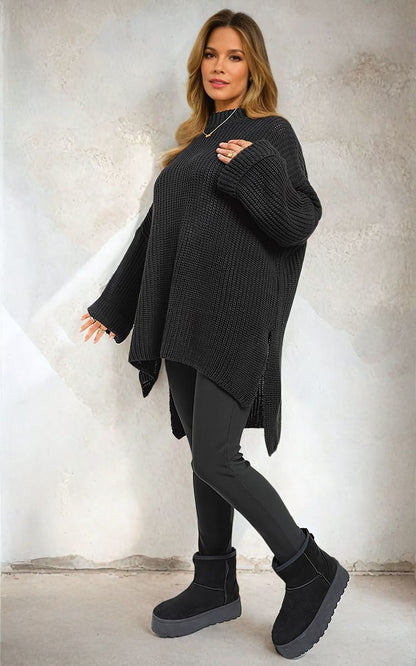 High Neck Oversized Long Sleeve Knitted Jumper