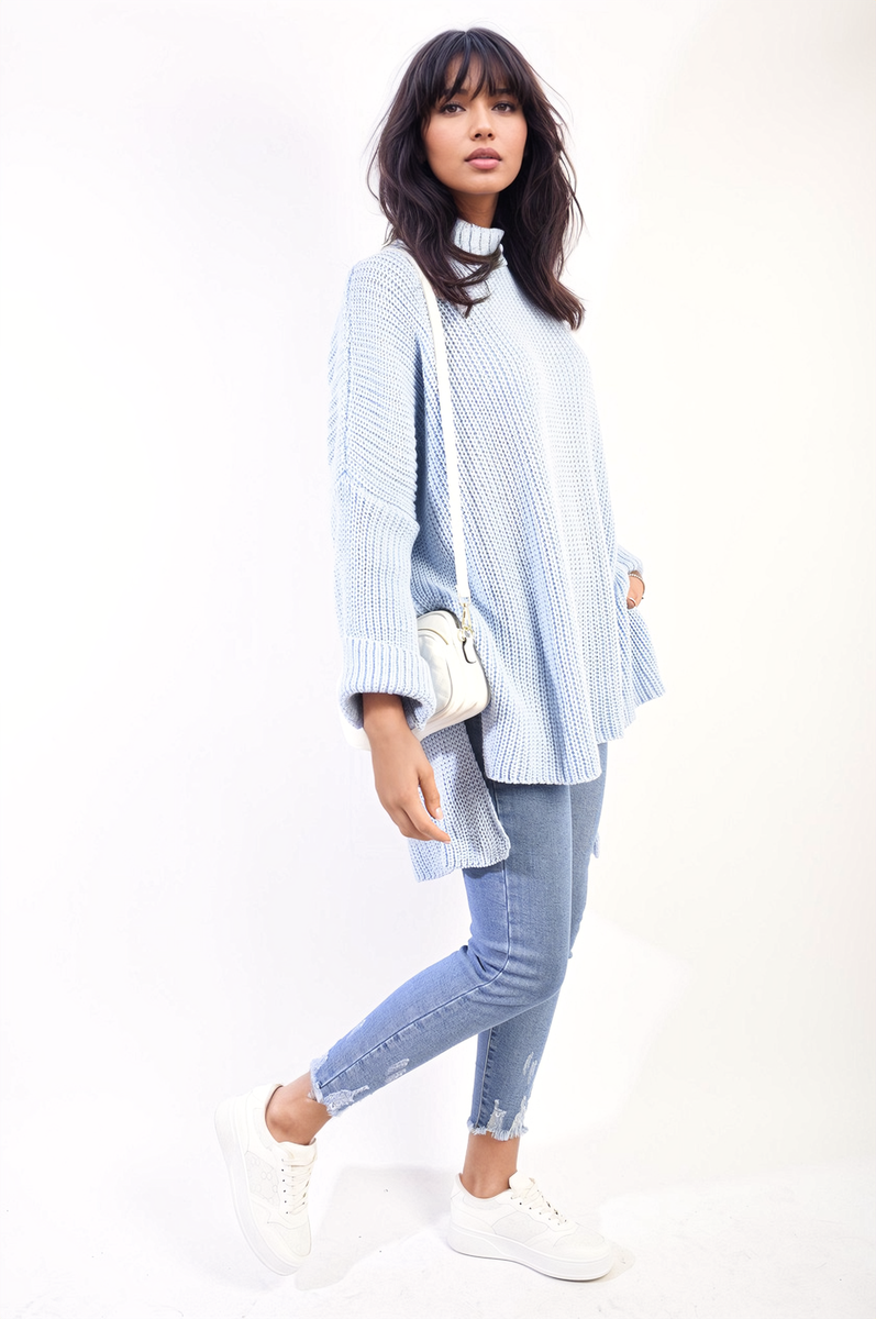 High Neck Oversized Long Sleeve Knitted Jumper